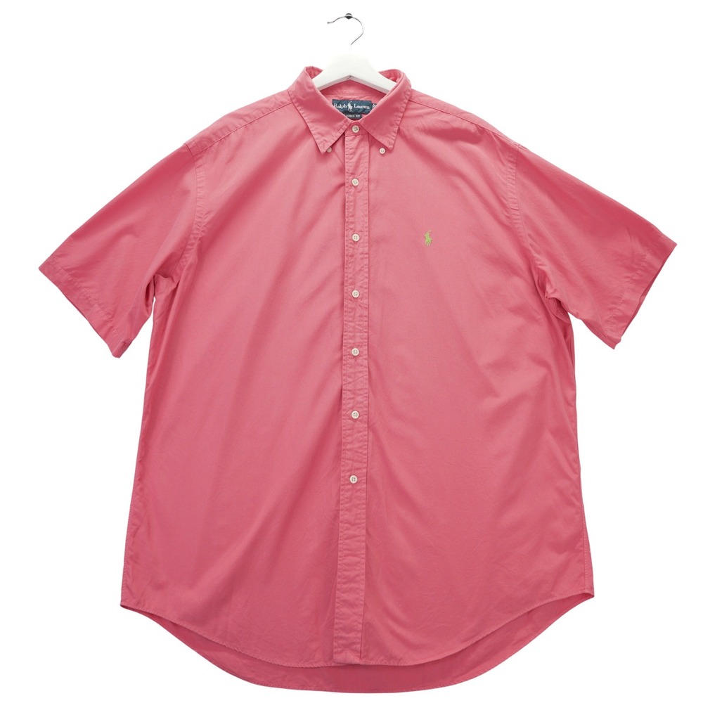 Ralph Lauren Classic Fit Short Sleeve Button Down Shirt Salmon Pink Mens XL - Picture 2 of 9